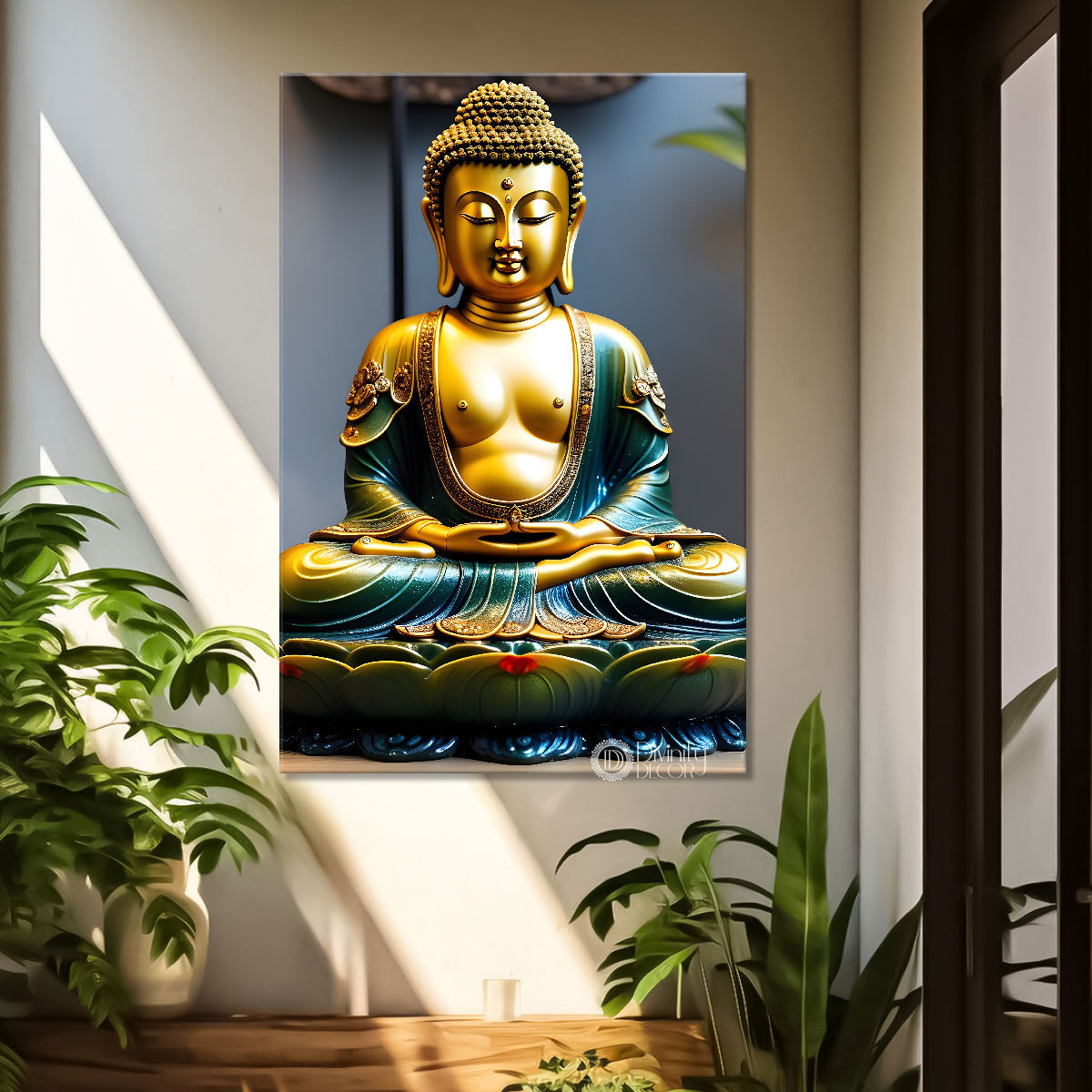 Golden buddha with grey background textured painting  - Buddha-V-115
