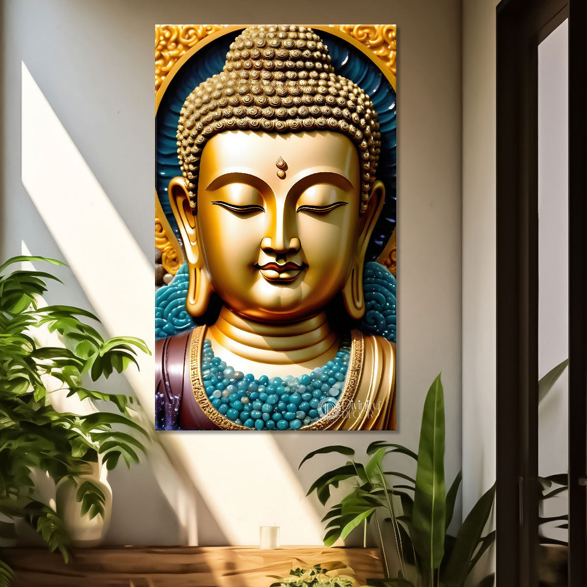Golden buddha face with dark background  - Buddha-V-116