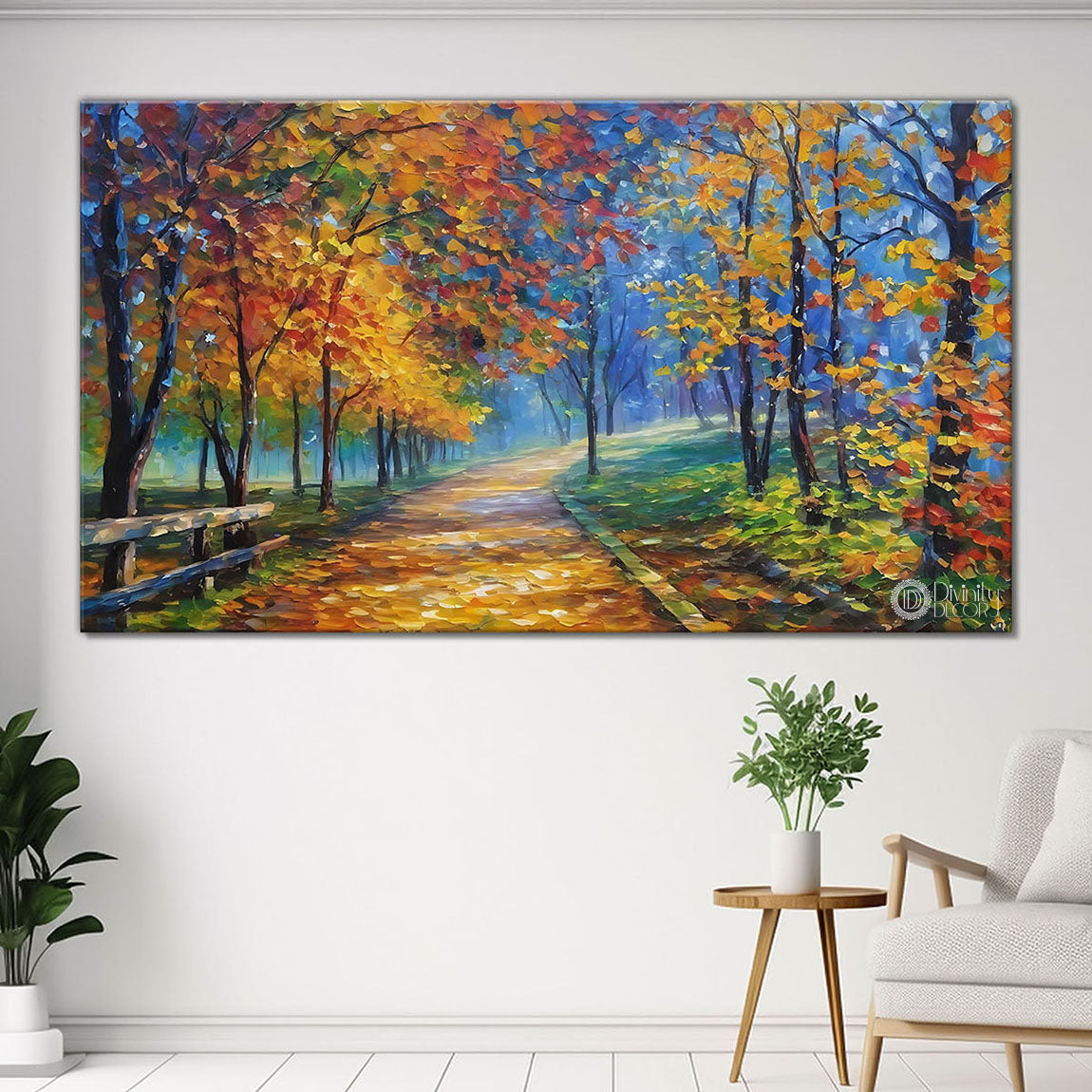Colorful trees in textured water color painting Canvas Painting - Nature Art -117