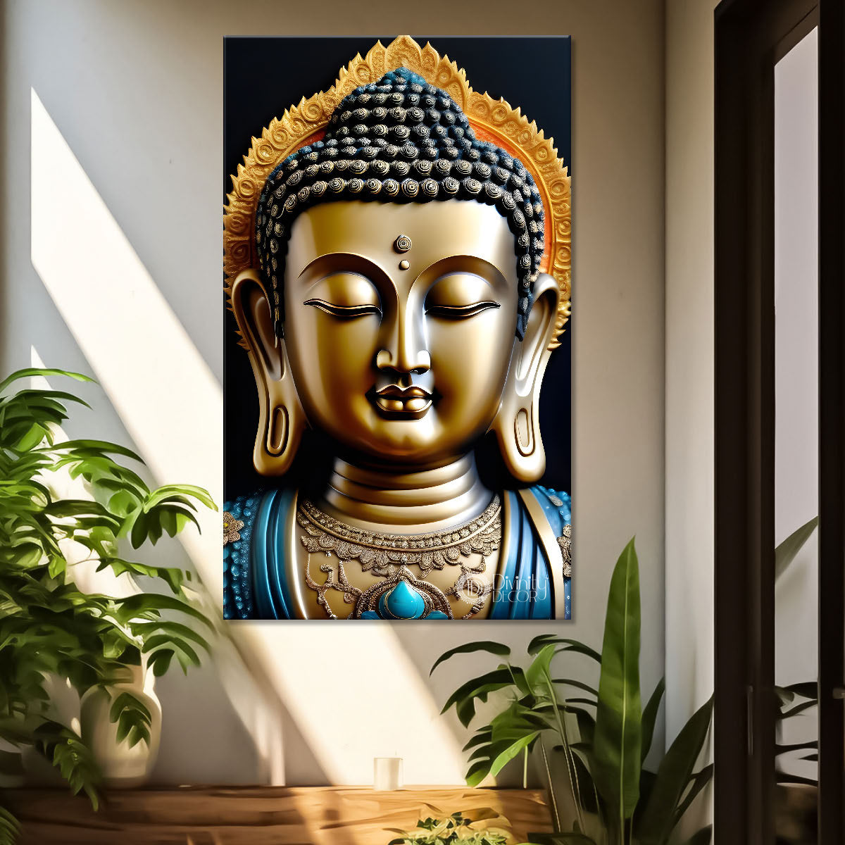 Golden buddha face with dark background  - Buddha-V-117