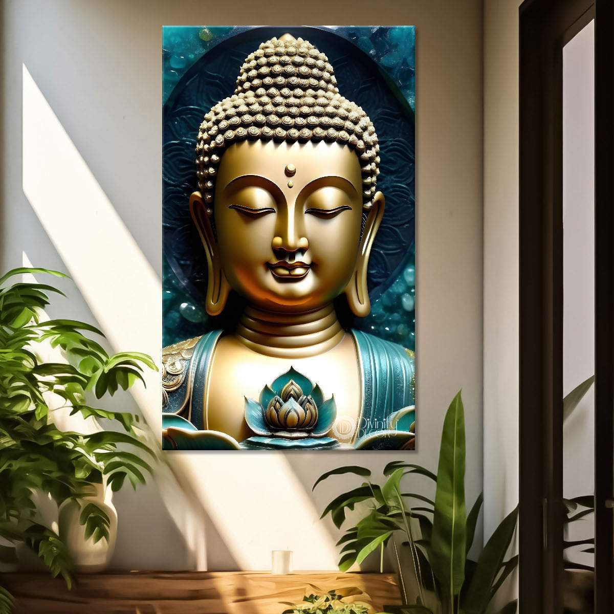 Golden buddha face with dark background  - Buddha-V-118