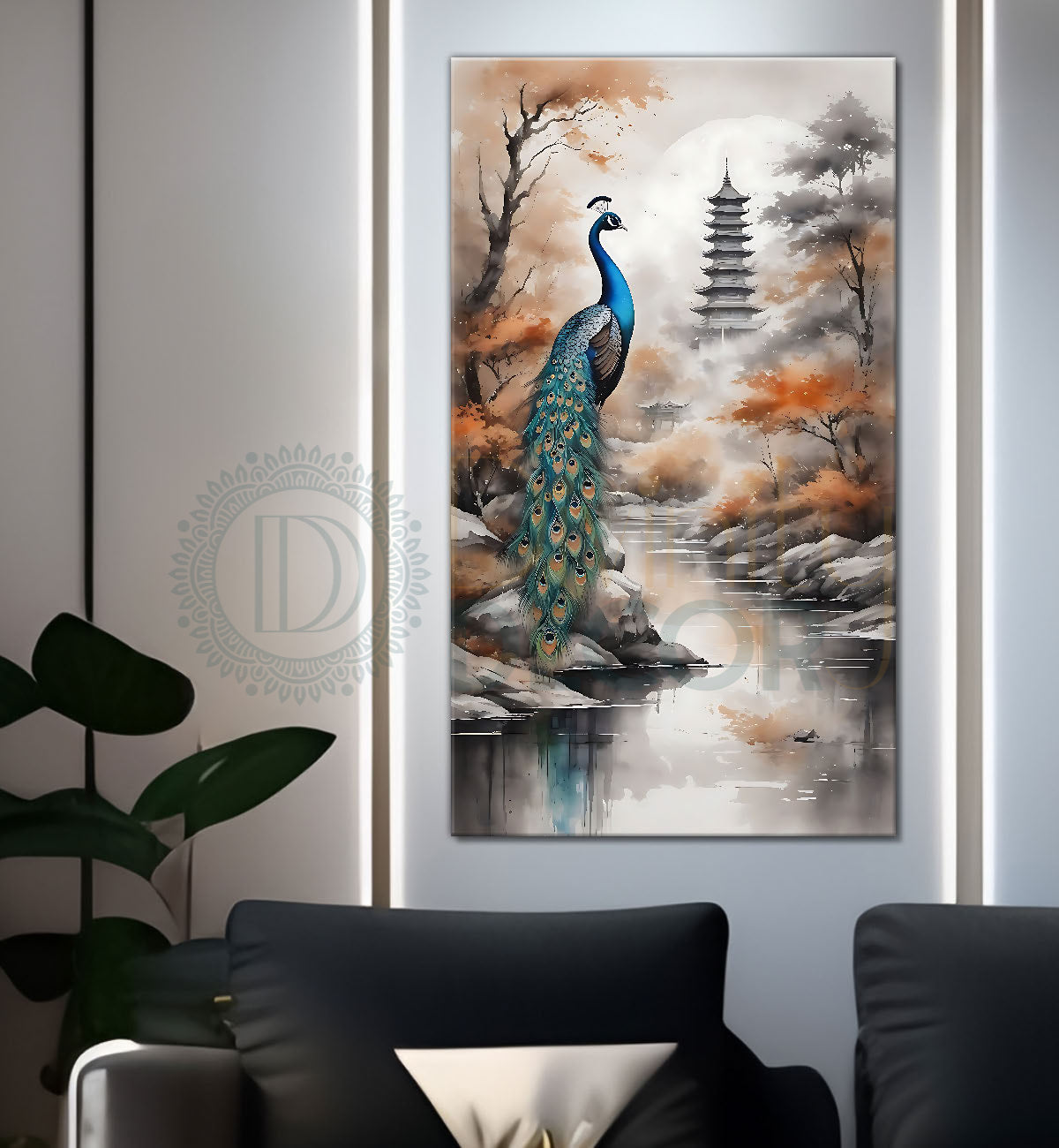 Peacock on branch with light background modenr art - Design - Peacock-V-11