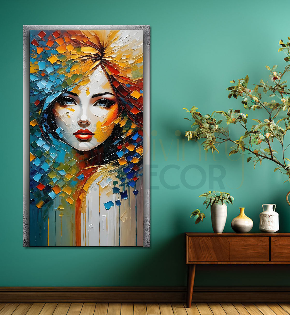Colourful woman face textured modern art Canvas Painting - Design - Modern-V-11