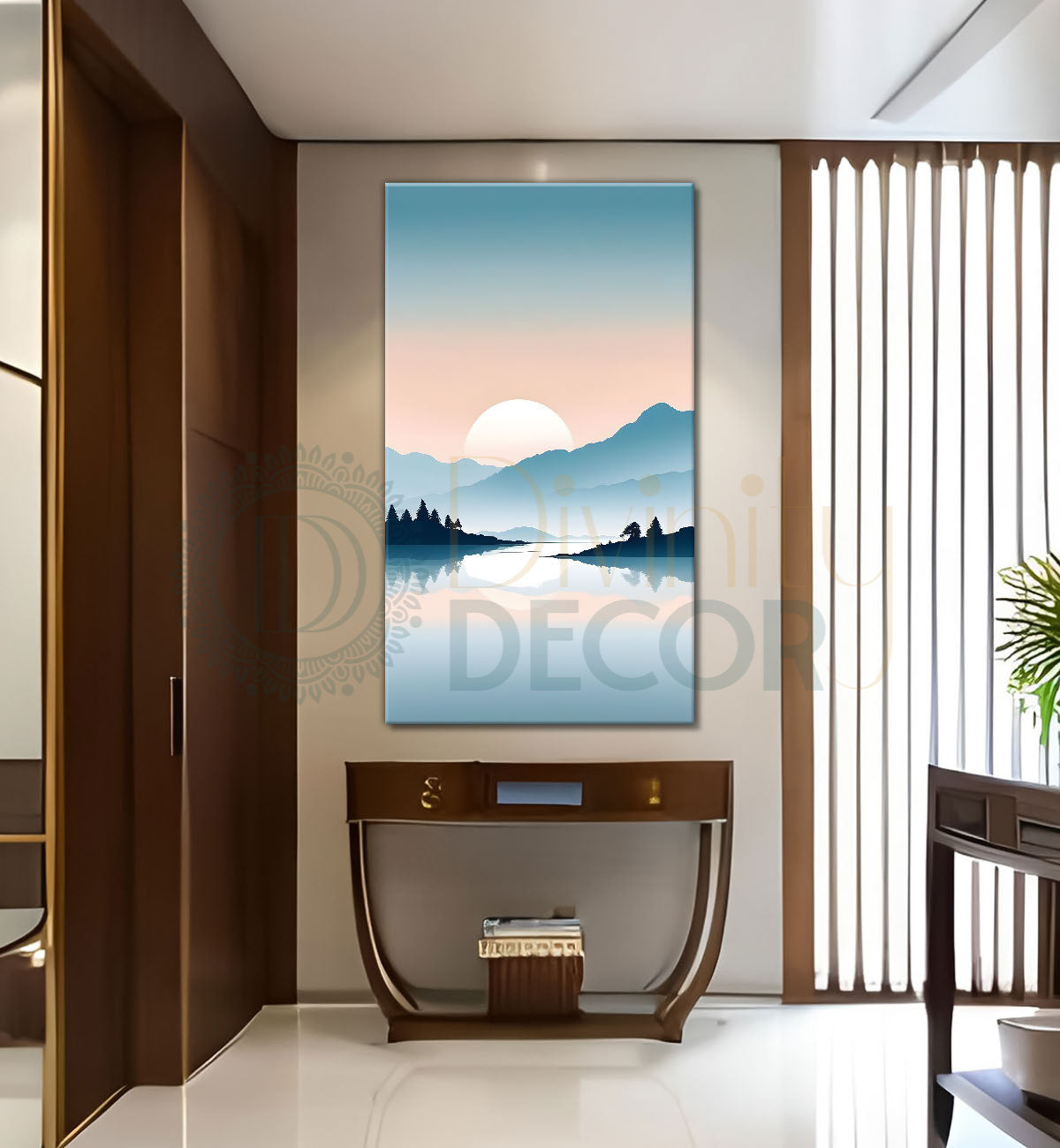 Mountains with river and sunset textured water colour painting Canvas Painting - Nature Art -V-122