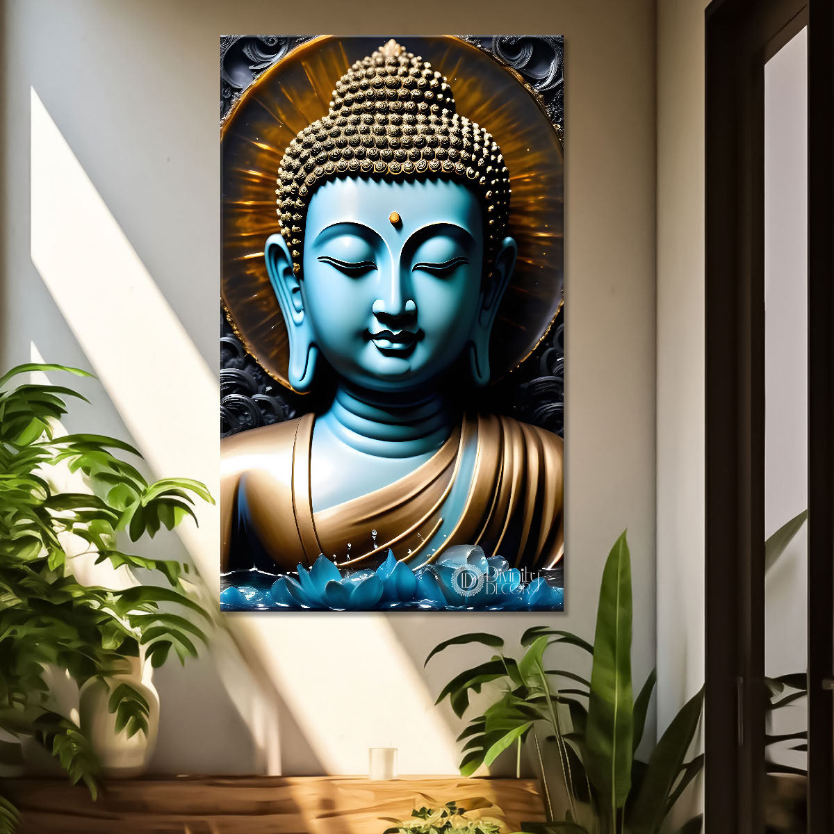 Blue face buddha with dark background  - Buddha-V-122
