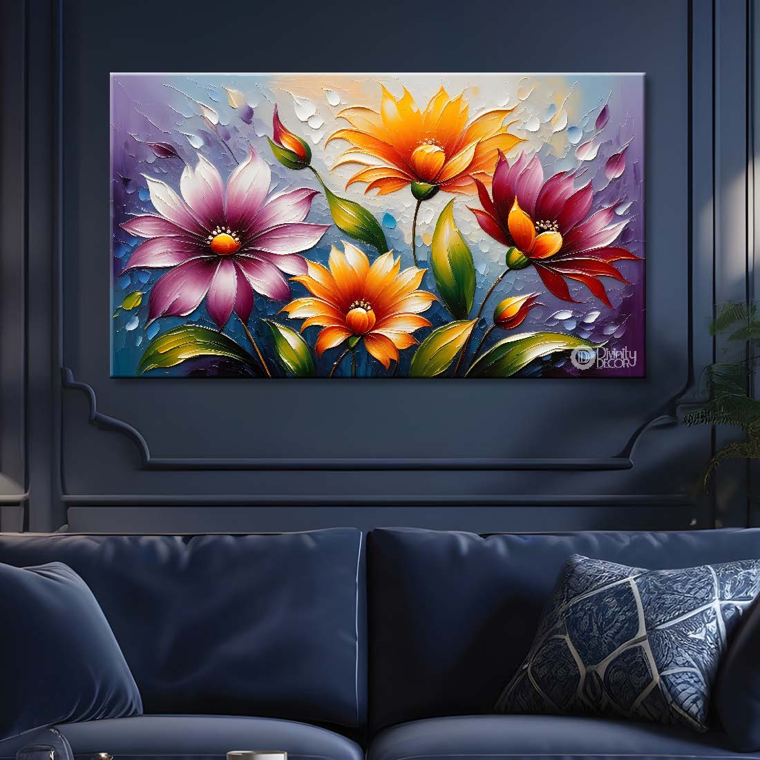 Colorful flowers with grey textured background painting- Design - Flower-122