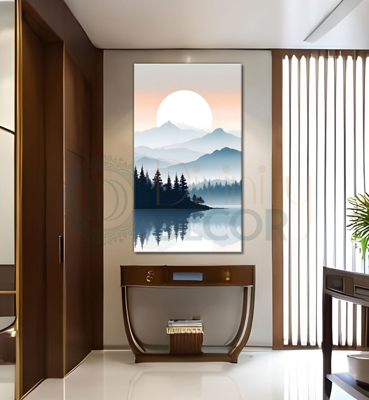 Mountains with river and sunset textured water colour painting Canvas Painting - Nature Art -V-123