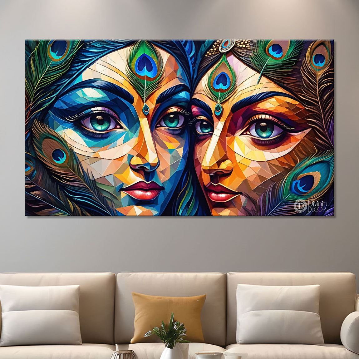Krishna and Radha with colorful background painting Canvas Painting - Design - Krishna-123
