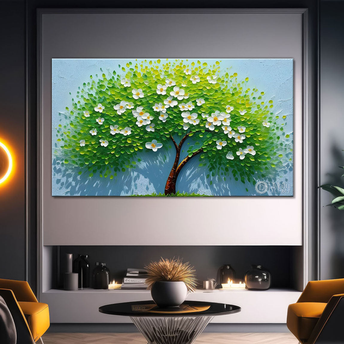 Green tree in bright textured modern art- Design - Tree-124