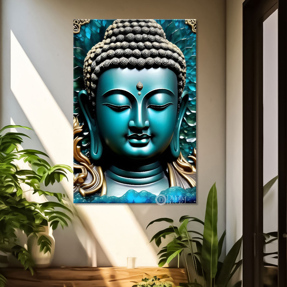 Blue textured buddha with blue background  - Buddha-V-124