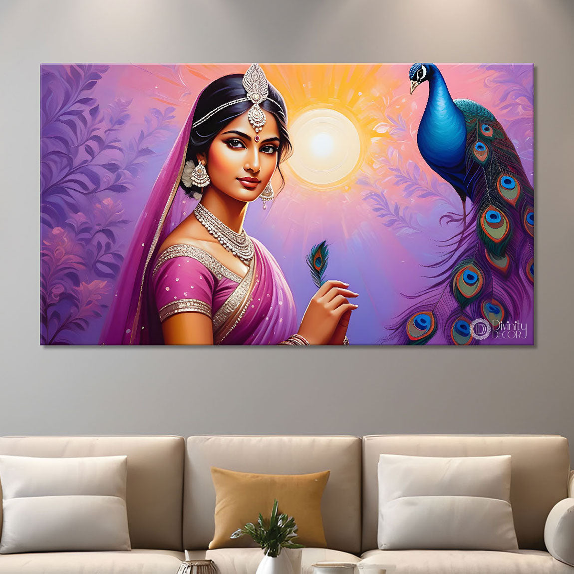 Radha rani with peacock painting Canvas Painting - Design - Krishna-124