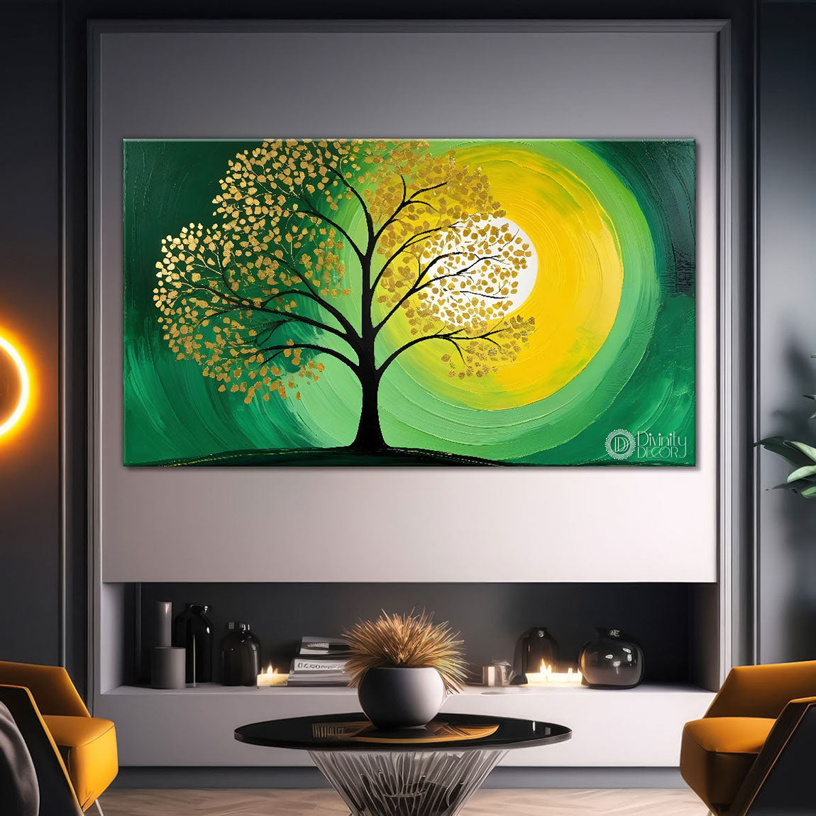 Green tree in bright textured modern art- Design - Tree-125