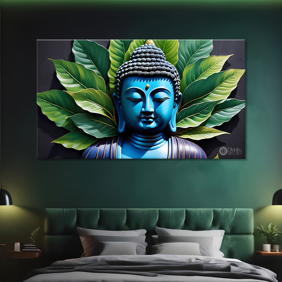 Buddha with leaves background textured painting Canvas Wall Painting - Buddha-125