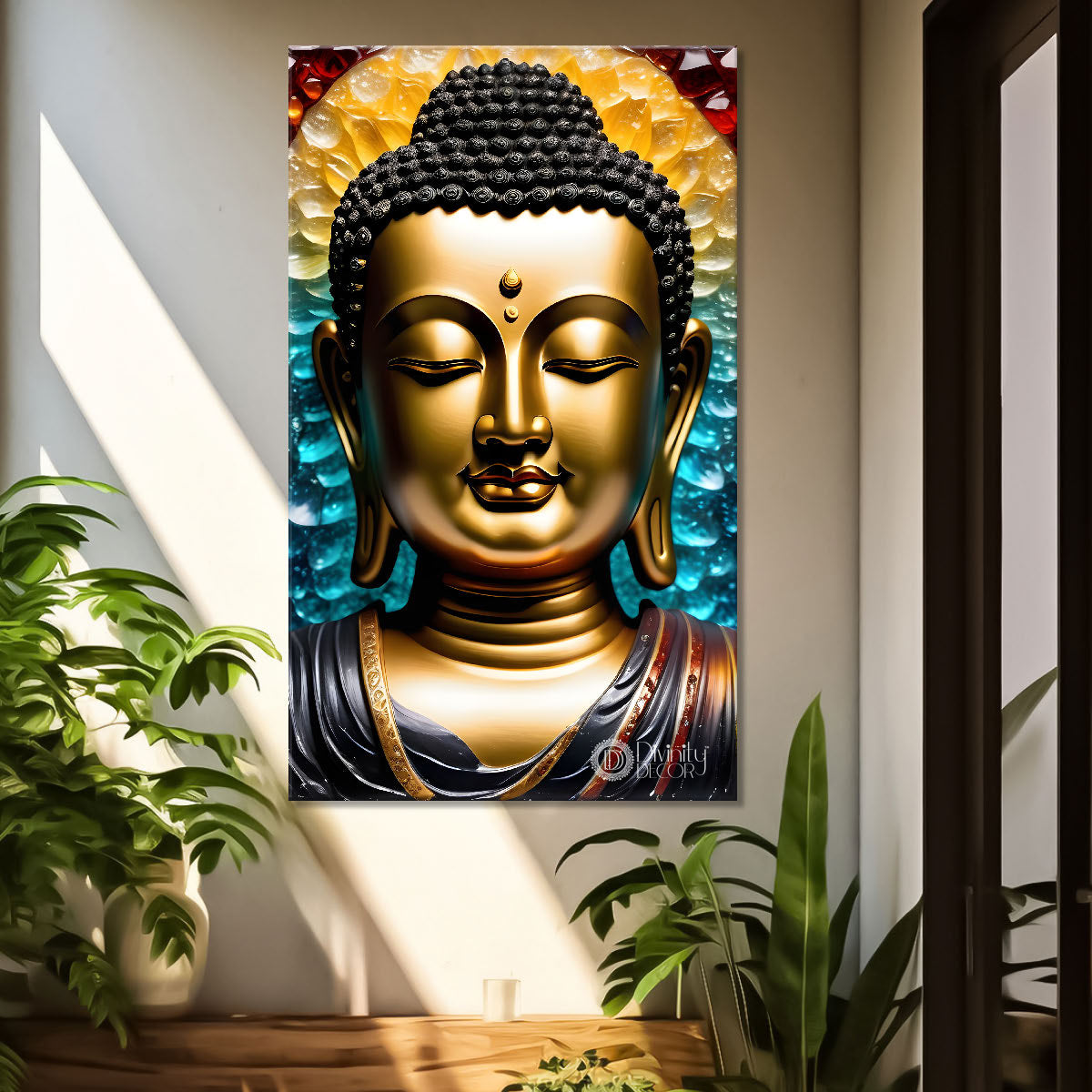 Golden buddha with colourful painting - Buddha-V-126