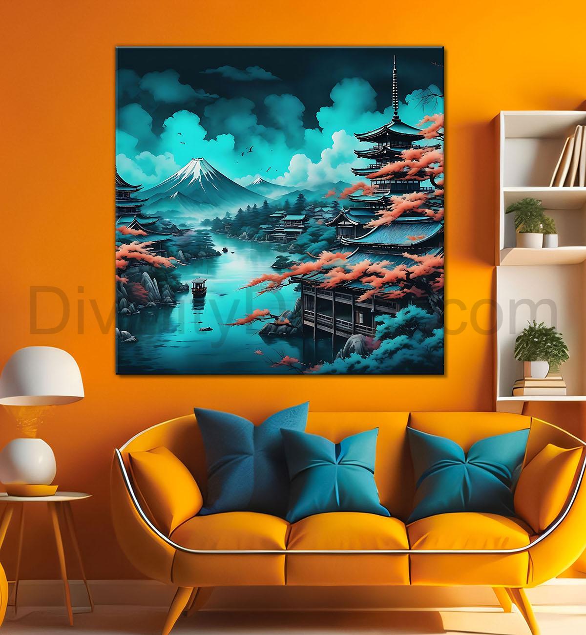 Mountains with trees painting   24X24 - Nature Art -S-127