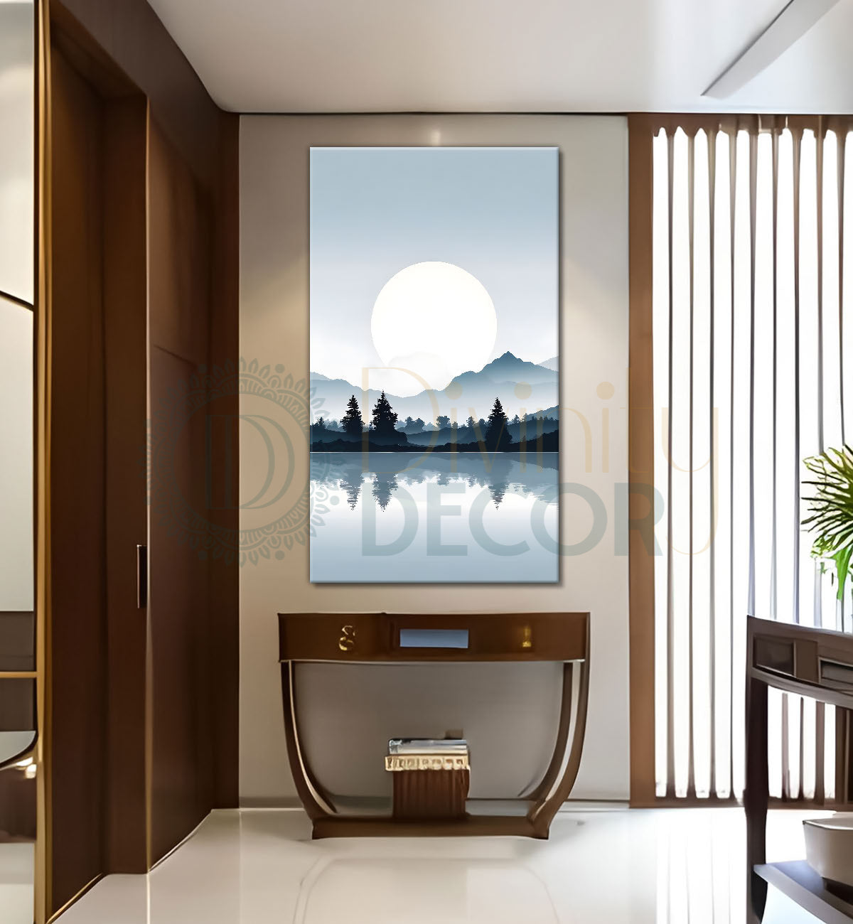 Mountains with river and sunset textured water colour painting Canvas Painting - Nature Art -V-127