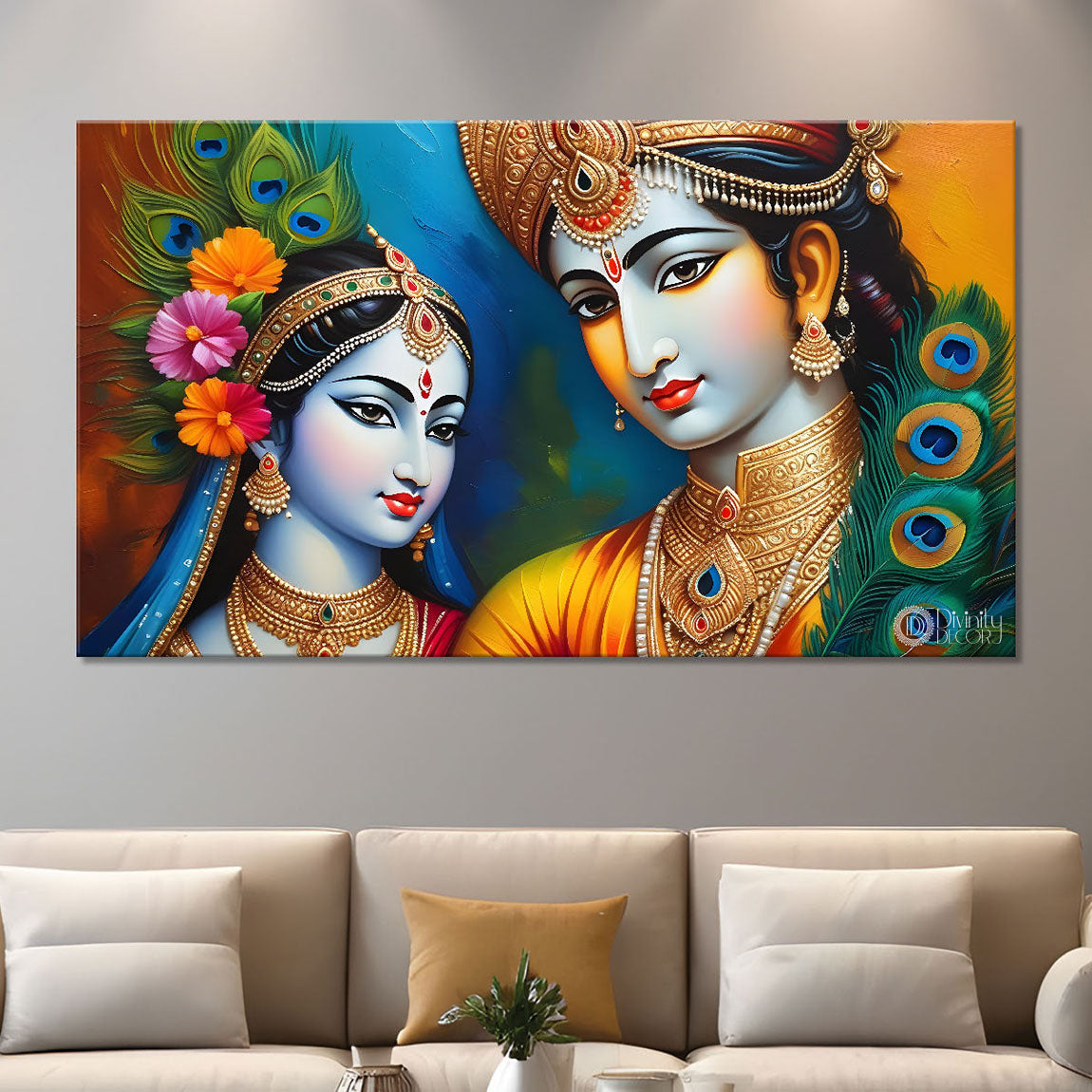 Blue face of Krishna and Radha with blue background painting Canvas Painting - Design - Krishna-128