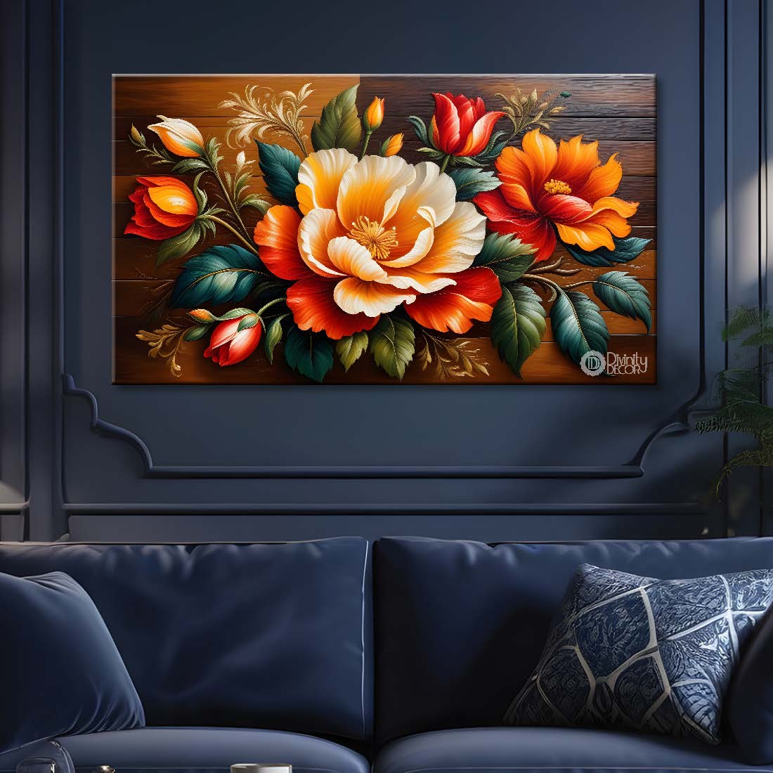 Brown and white flowers with brown textured background painting- Design - Flower-128