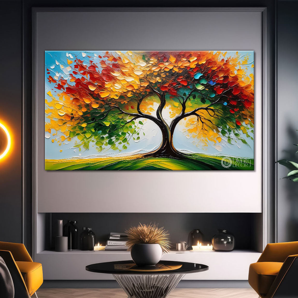 Colorful tree in textured modern art- Design - Tree-129