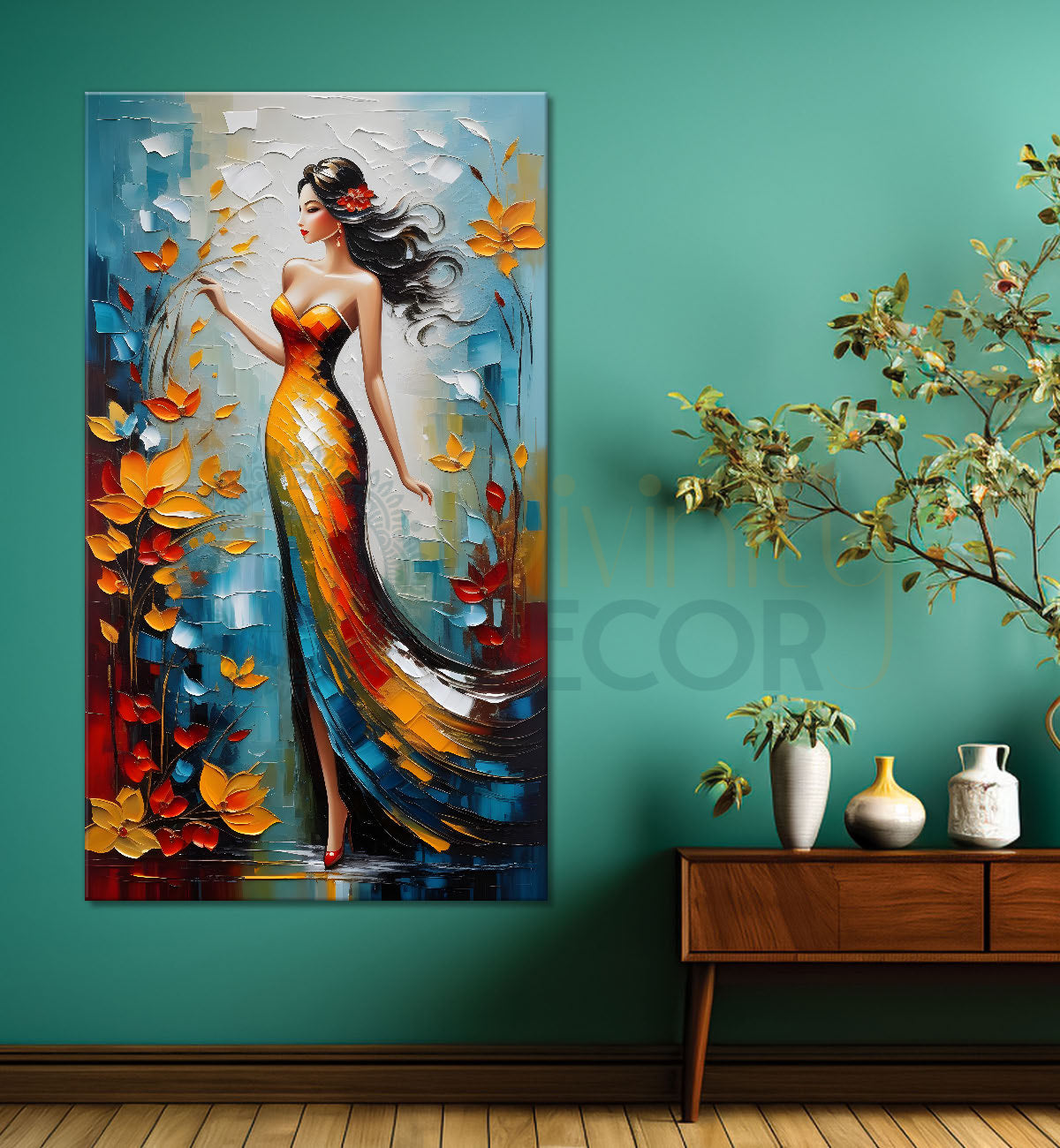 Woman with colourful background oil painting Canvas Painting - Design - Modern-V-12