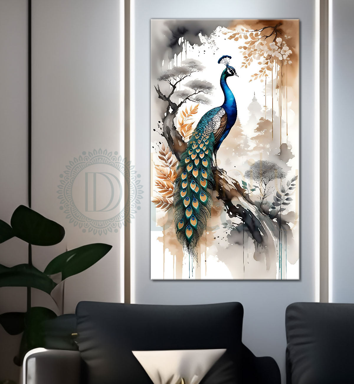 Peacock on branch with light background modenr art - Design - Peacock-V-12