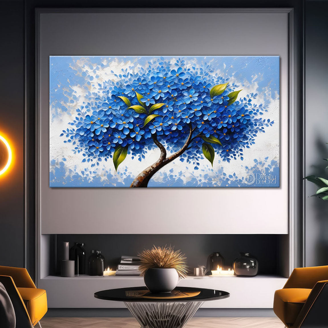 Blue tree in textured modern art- Design - Tree-130