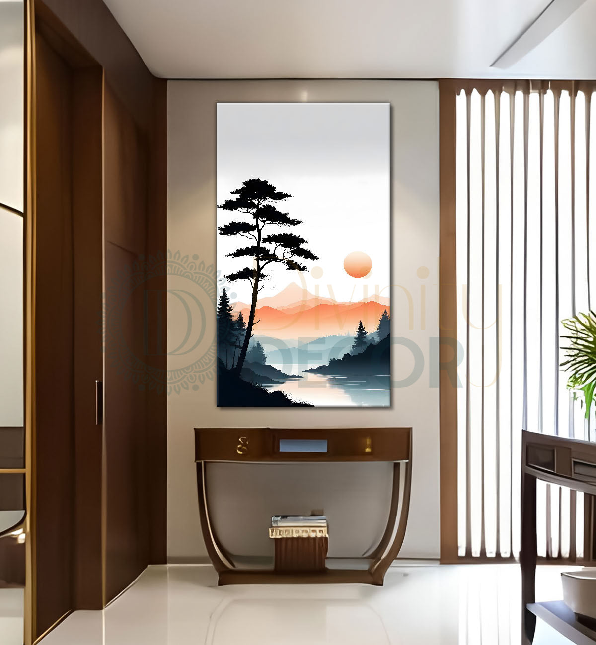 Mountains with river and sunset textured water colour painting Canvas Painting - Nature Art -V-131