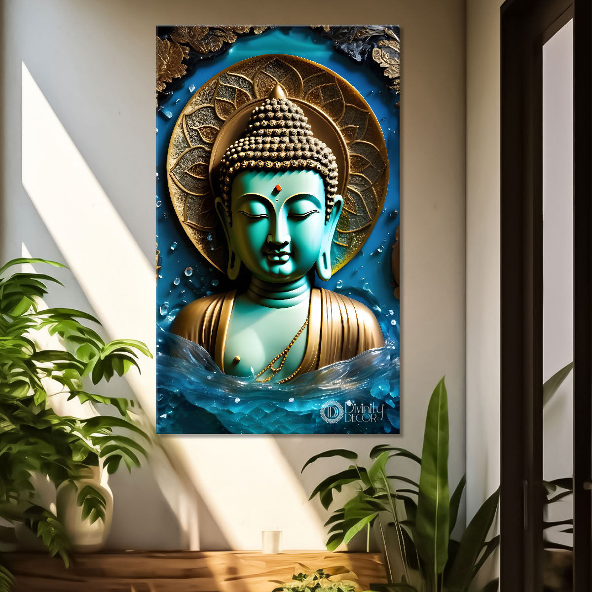 Blue buddha with golden chakra  painting  - Buddha-V-133