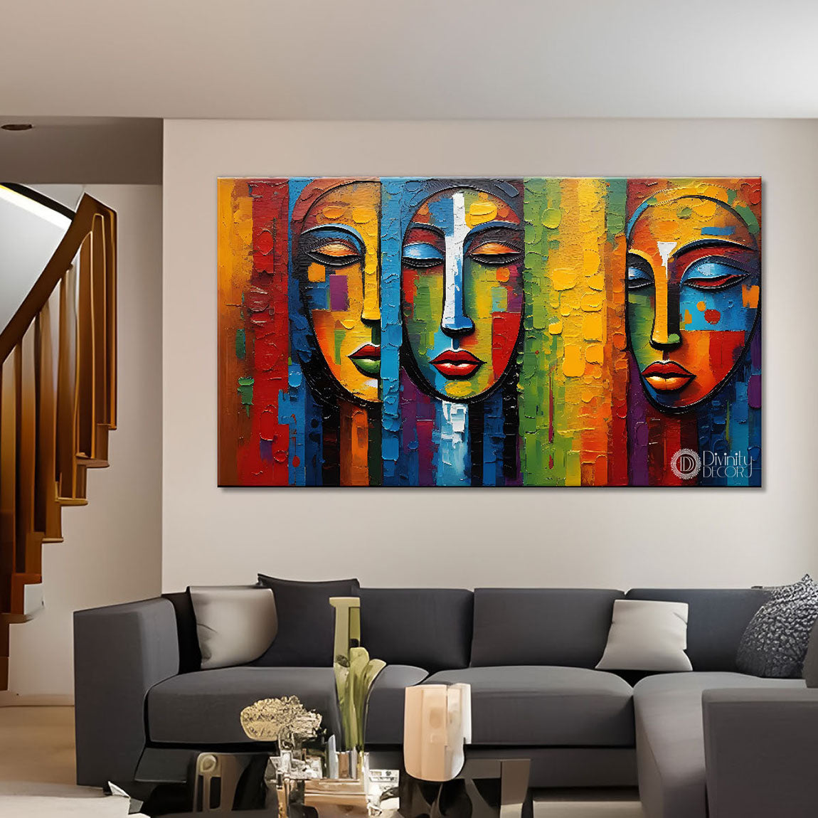 Face segment textured art Canvas Painting - Design - Modern-L-133