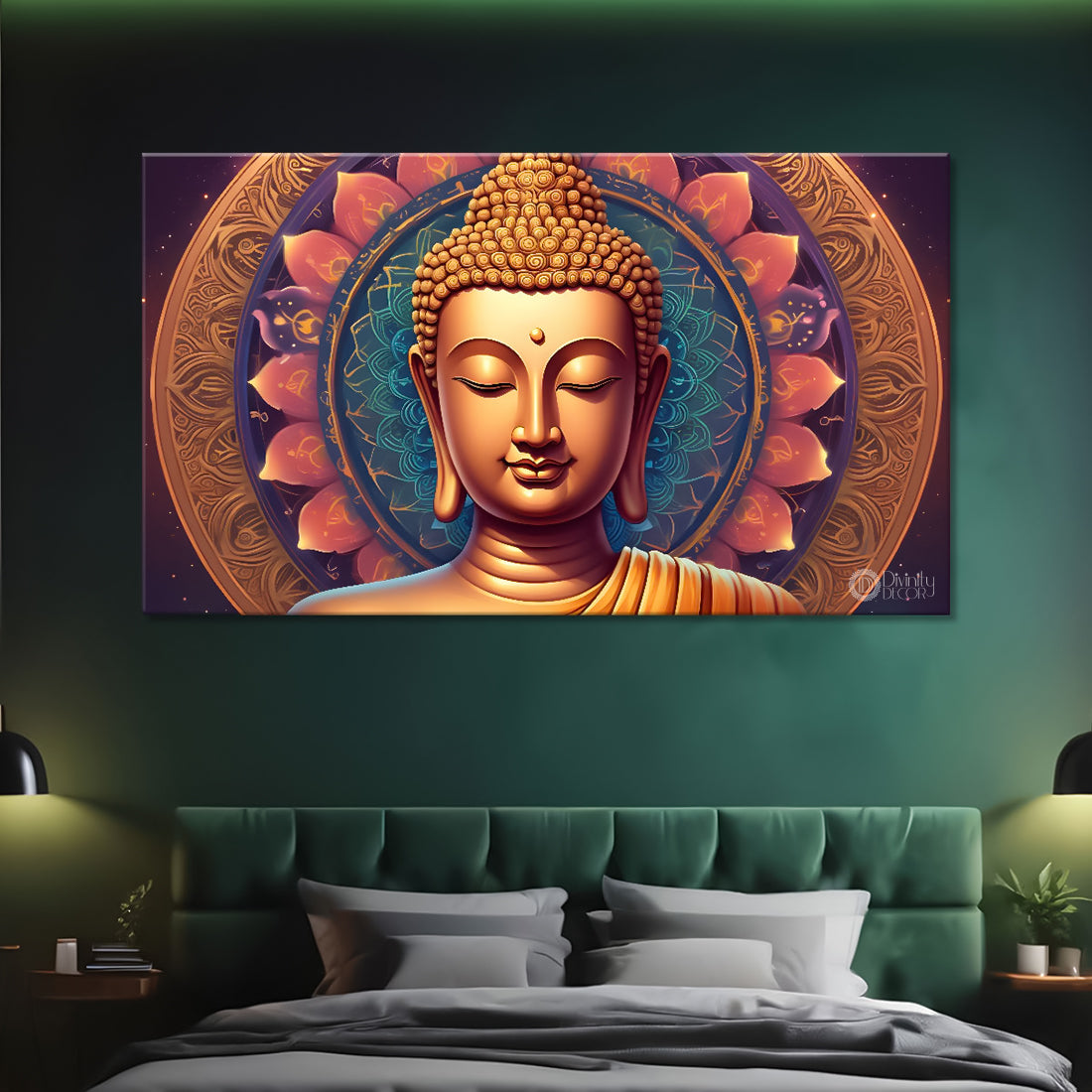 Golden buddha with colorful background textured painting Canvas Wall Painting - Buddha-133