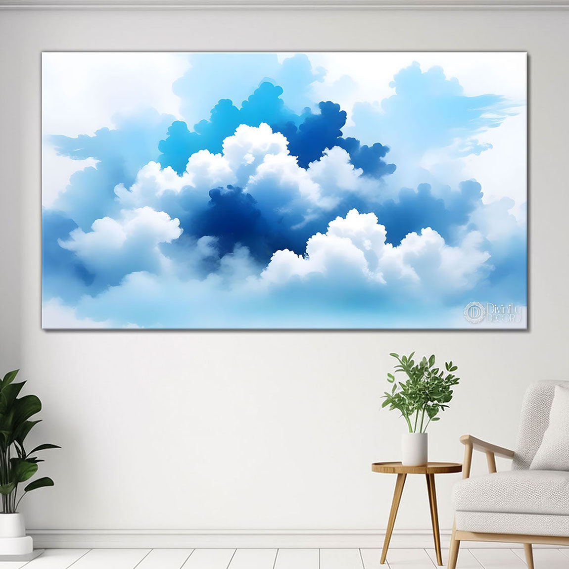 Clouds in textured water color painting Canvas Painting - Nature Art -134