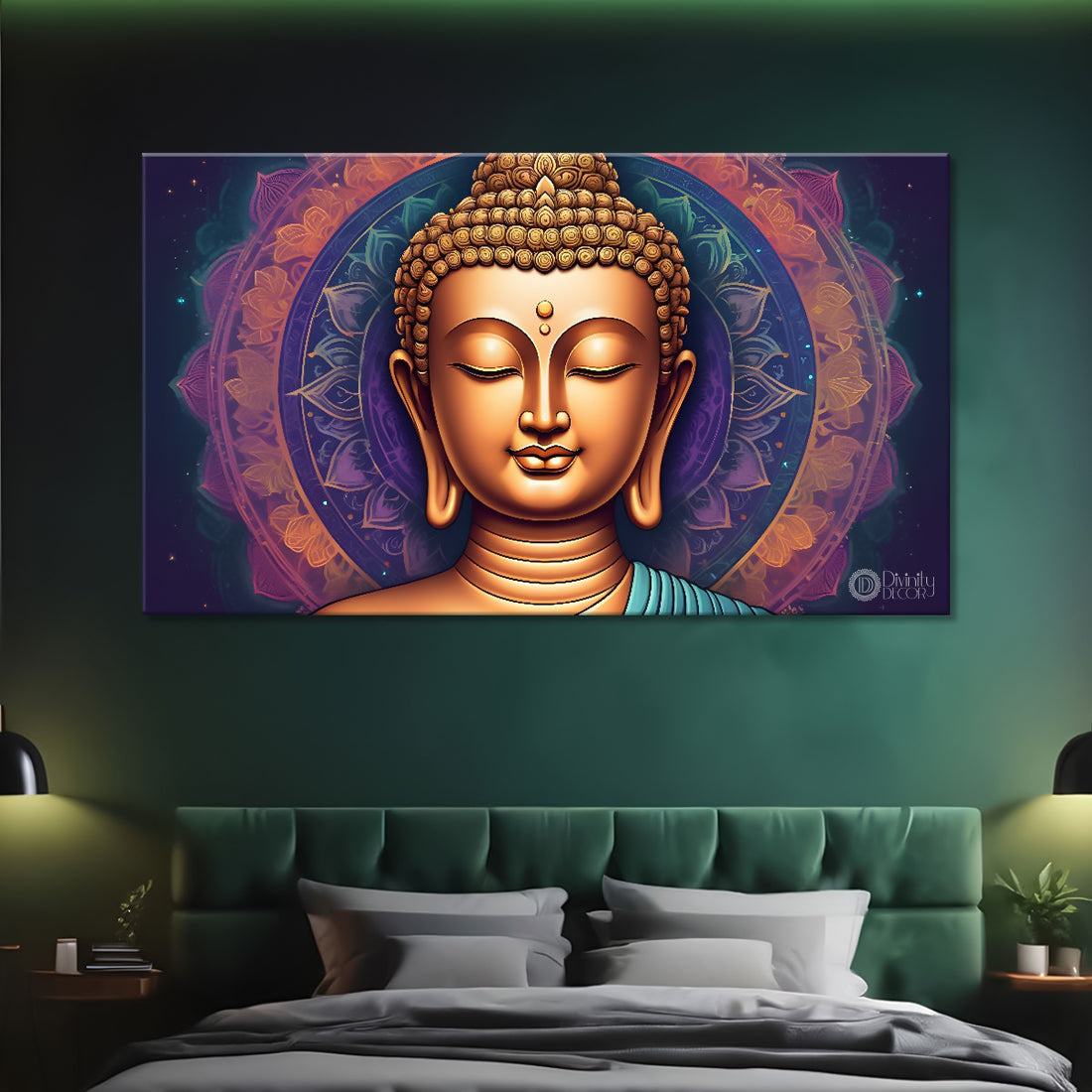 Golden buddha with colorful background textured painting Canvas Wall Painting - Buddha-134