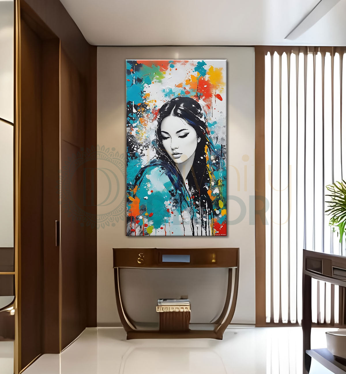 Beautiful lady face in colourufl background textured art Canvas Painting - Nature Art -V-135