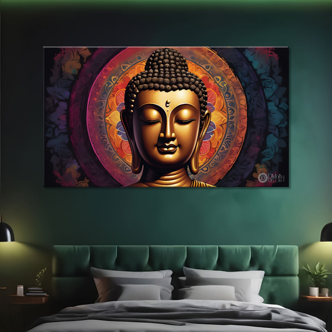 Golden buddha with colorful background textured painting Canvas Wall Painting - Buddha-136