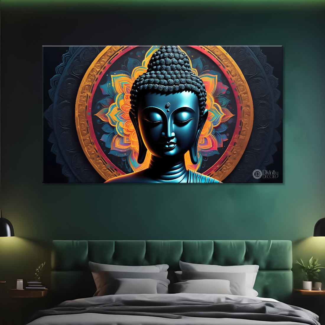 Blue buddha with colorful background textured painting Canvas Wall Painting - Buddha-137