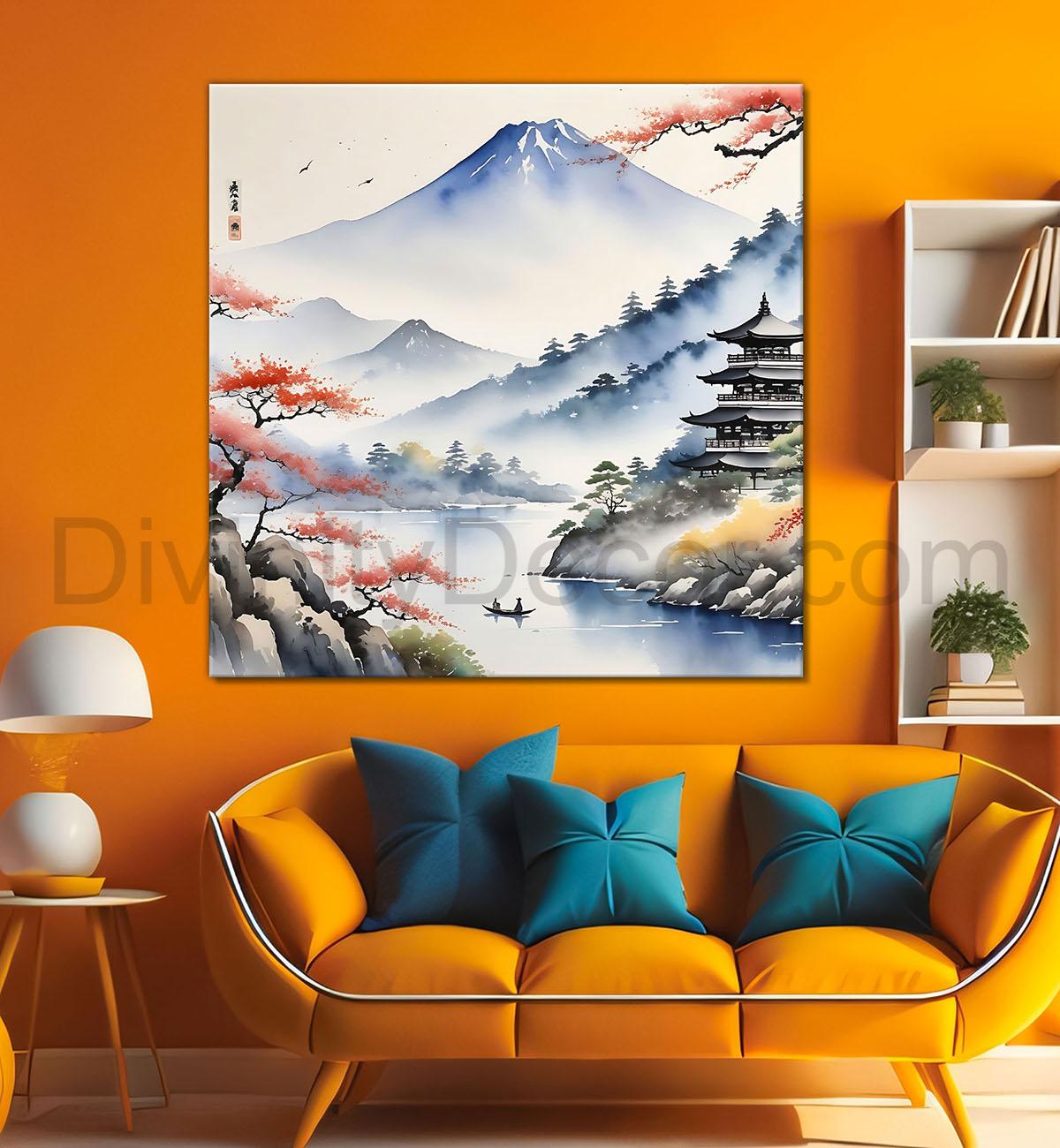 Mountains with river painting 24X24- Nature Art -S-137