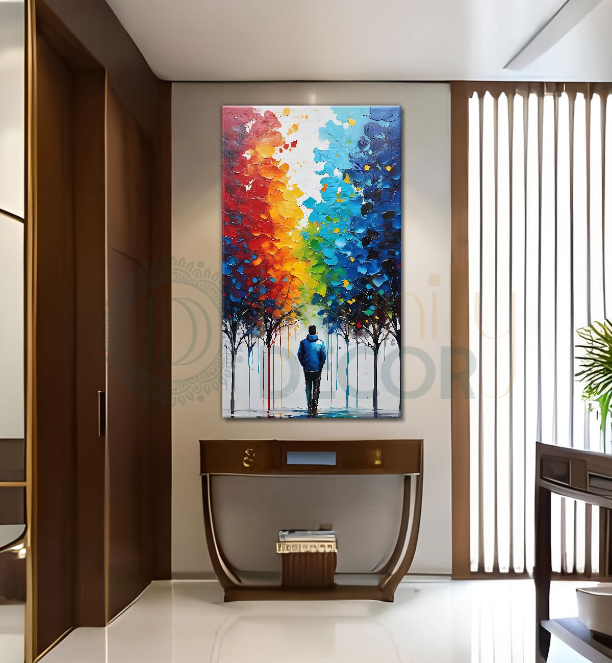 A mans standing in  between colourful trees painting art Canvas Painting - Nature Art -V-138