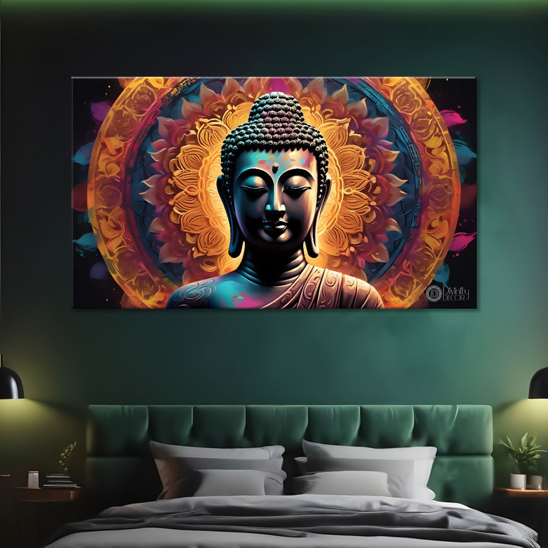 Golden buddha with colorful background textured painting Canvas Wall Painting - Buddha-138