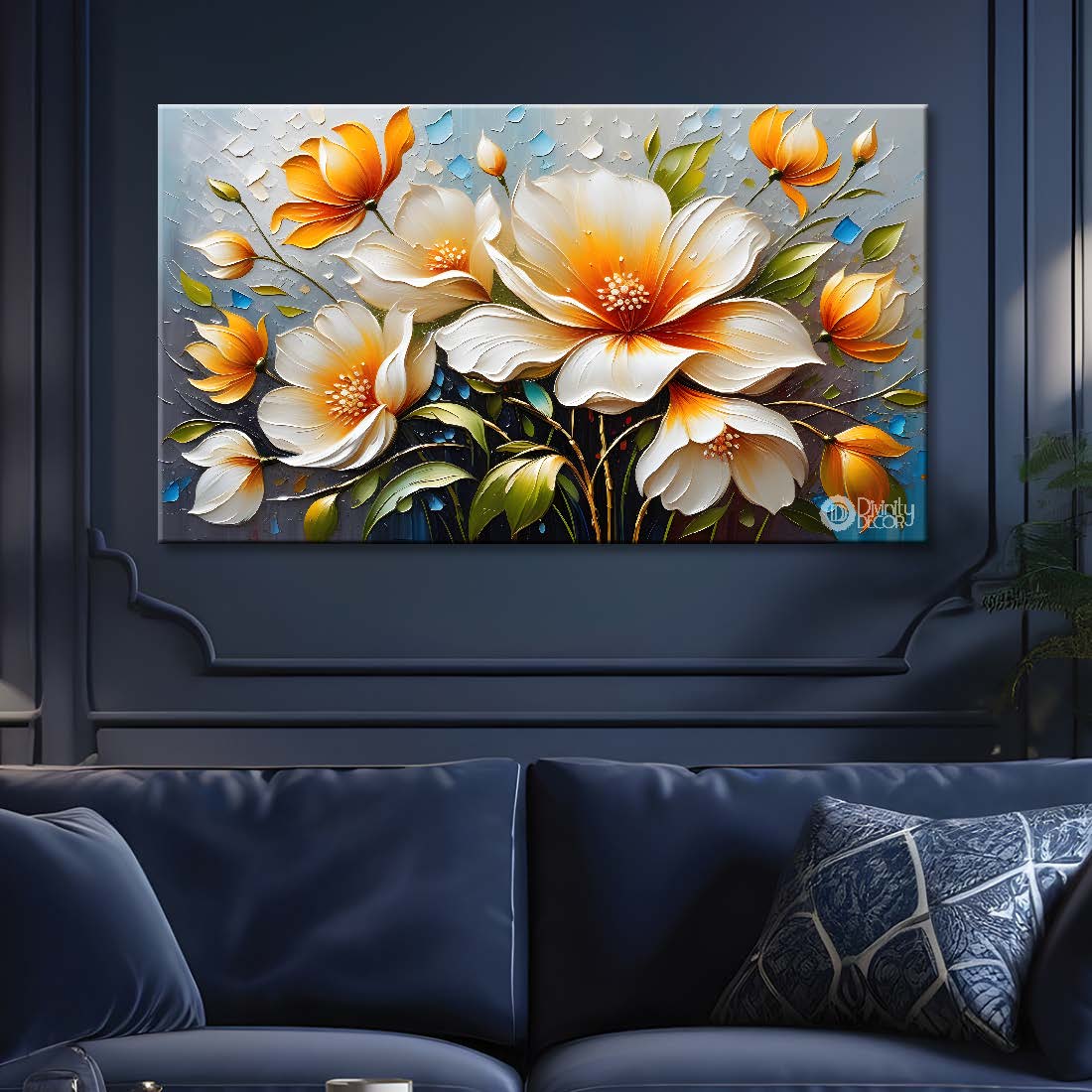 White flowers with light textured painting- Design - Flower-138