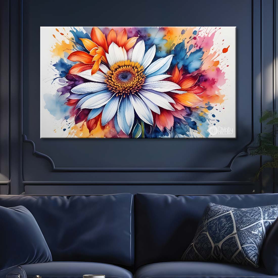 White flower with colorful textured painting- Design - Flower-139