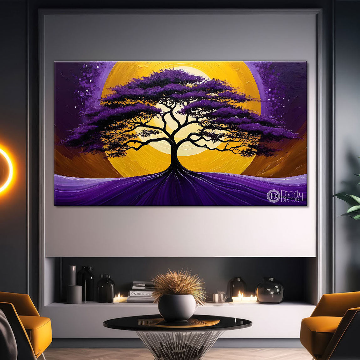 Purple tree in textured modern art- Design - Tree-139