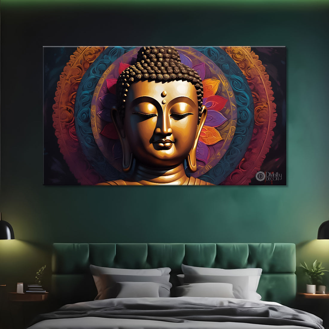 Golden buddha with colorful background textured painting Canvas Wall Painting - Buddha-139