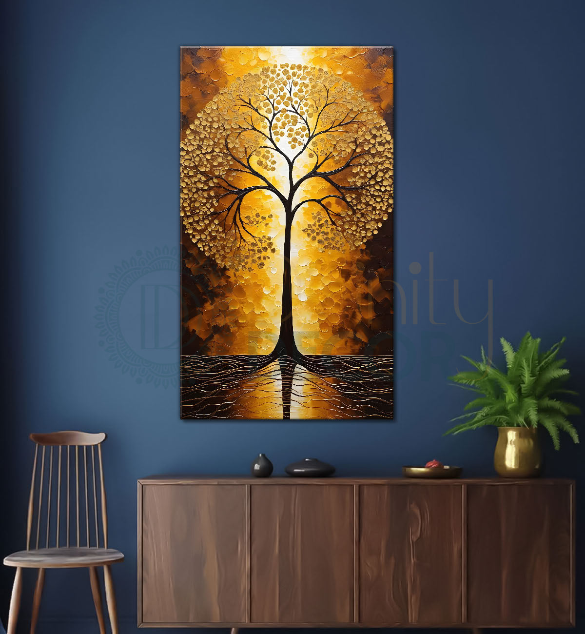 Golden tree in golden texutred background modern art Canvas painting - Tree-V-13