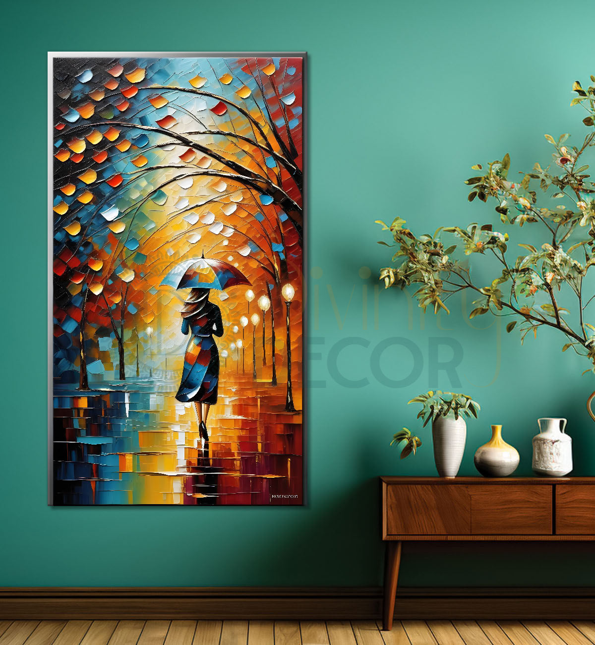 Lady with umbrella in colourful background oil painting Canvas Painting - Design - Modern-V-13