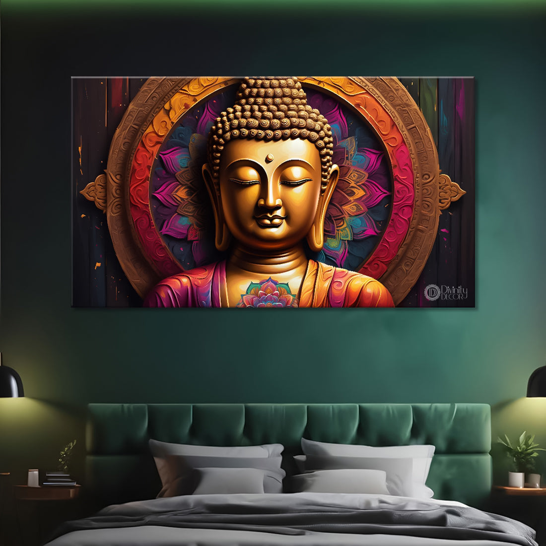 Golden buddha with colorful background textured painting Canvas Wall Painting - Buddha-140