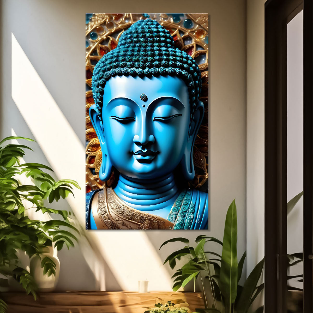 Blue textured buddha face   - Buddha-V-140