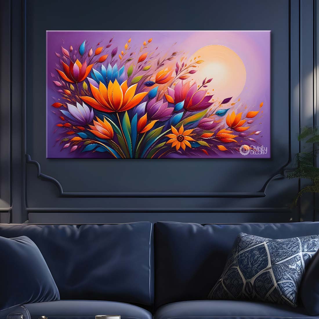 Colorful flowers with purple textured background painting- Design - Flower-141