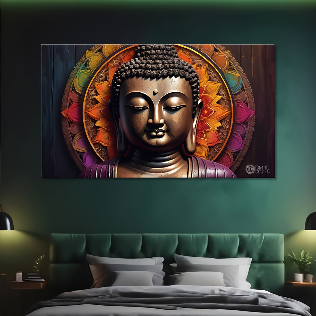 Golden buddha with colorful background textured painting Canvas Wall Painting - Buddha-141