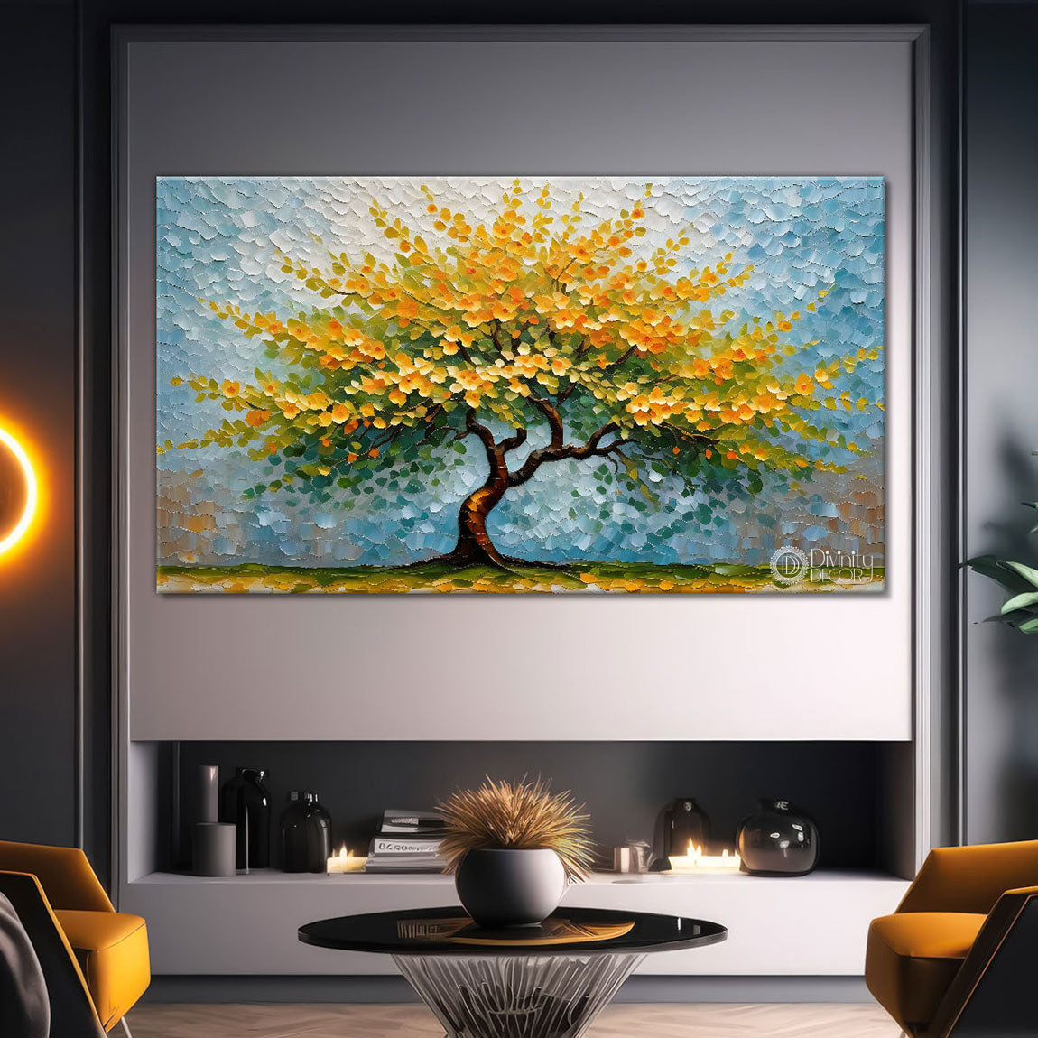 Yellow tree in textured modern art- Design - Tree-142