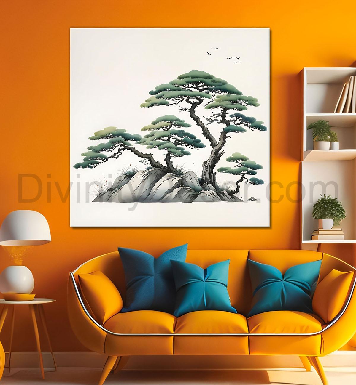 Trees in water colour painting  24X24 - Nature Art -S-142